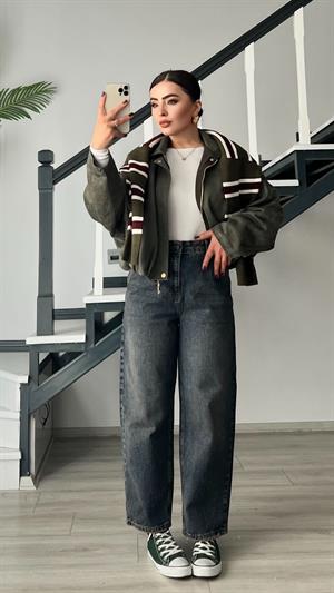 Mavi Eskitme Yıkamalı Skater Jean