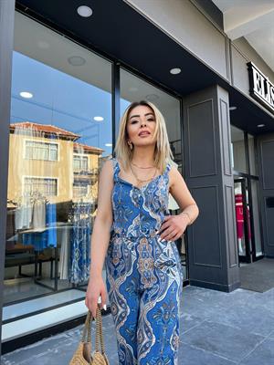 Mavi Etnik Desen Takım