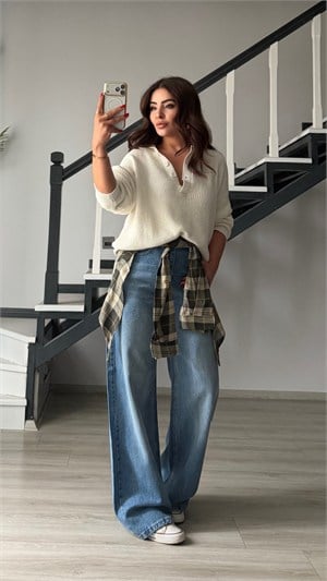 Mavi Gömlek Aksesuarlı Tencel Jean