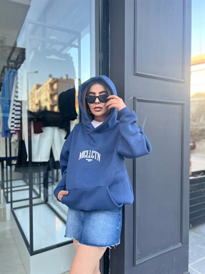 Mavi Kapüşonlu Unisex Oversize Sweat