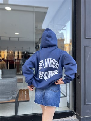 Mavi Kapüşonlu Unisex Oversize Sweat