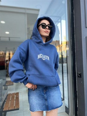 Mavi Kapüşonlu Unisex Oversize Sweat