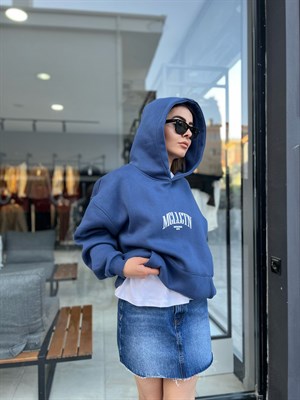 Mavi Kapüşonlu Unisex Oversize Sweat