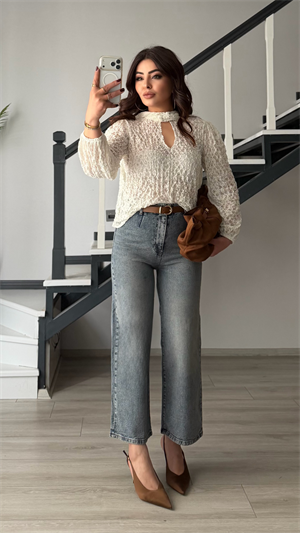 Mavi Kemerli Wide Leg Jean