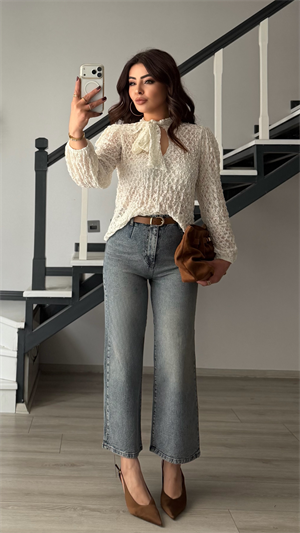 Mavi Kemerli Wide Leg Jean