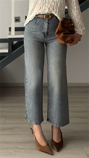 Mavi Kemerli Wide Leg Jean