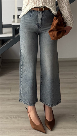 Mavi Kemerli Wide Leg Jean