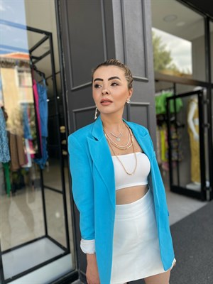 Mavi Keten Blazer Ceket