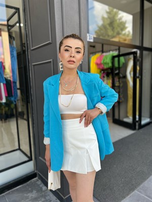 Mavi Keten Blazer Ceket