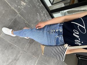 Mavi Önü Yırtmaçlı 5 Düğme Denim Etek