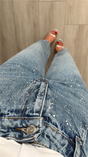 Blue Rhinestone Skater Jeans