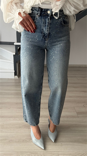 Mavi Taşlı Skater Jean