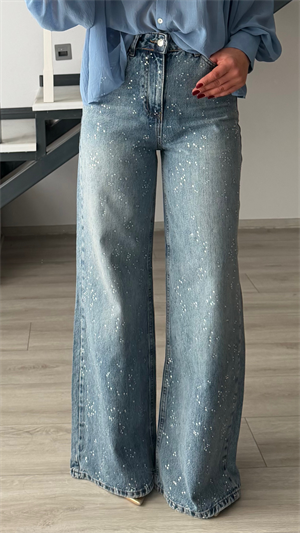 Mavi Taşlı Wide Leg Jean