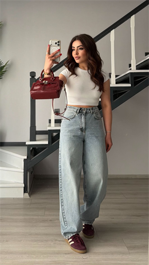 Mavi Yıkamalı Baggy Jean