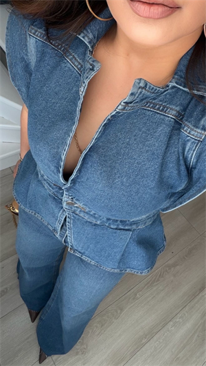 Mavi Yıkamalı Tek Düğme Denim Yelek