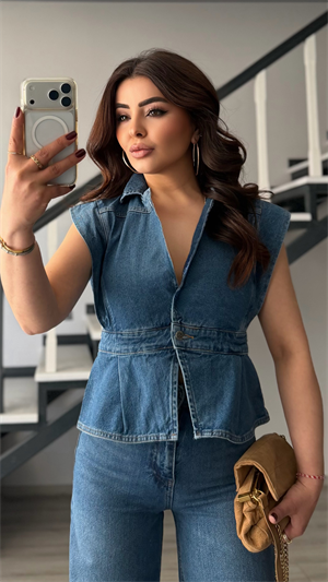 Mavi Yıkamalı Tek Düğme Denim Yelek