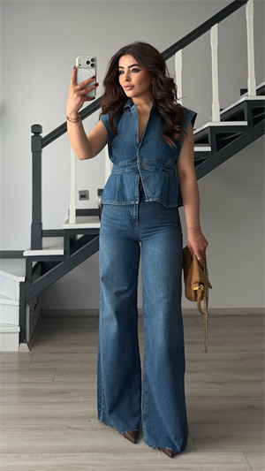 Mavi Yıkamalı Tek Düğme Denim Yelek