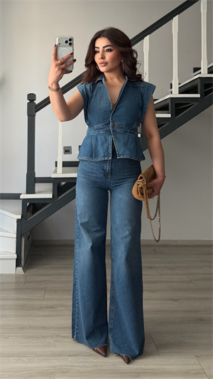 Mavi Yıkamalı Wide Leg Jean