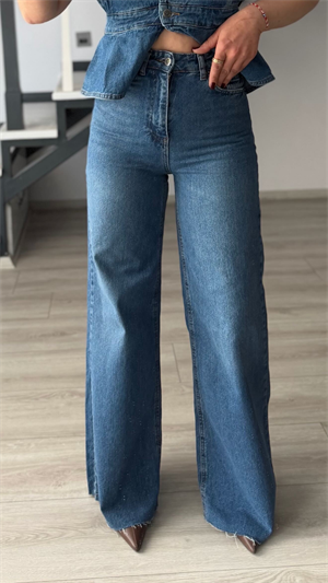 Mavi Yıkamalı Wide Leg Jean