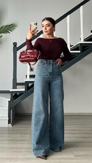 Mavi Zımba Detaylı Wide Leg Jean