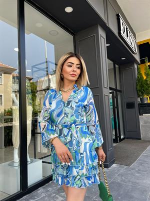 Mini Desenli Şifon Elbise 