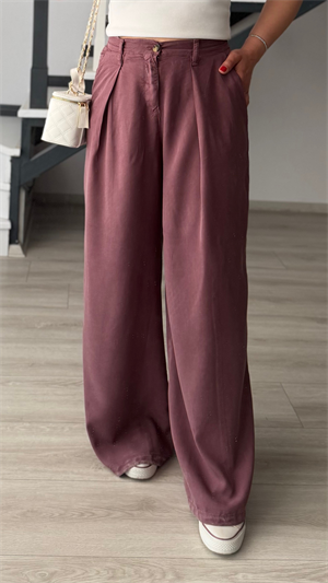 Mürdüm Bel Lastikli Tensl Pantolon