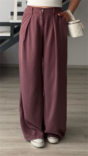Mürdüm Bel Lastikli Tensl Pantolon