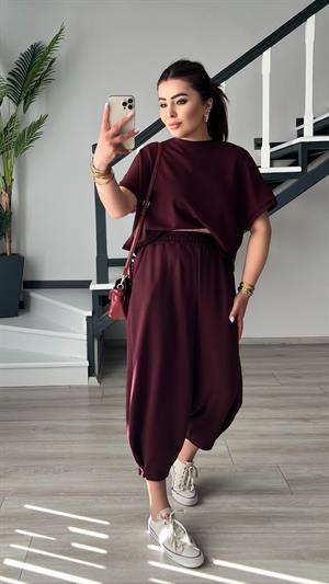 Mürdüm Modal Kumaş Tişört-Pantolon Takım