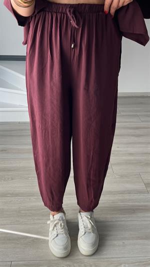 Mürdüm Tnsel Beli Lastikli Şalvar Pantolon