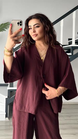 Mürdüm Tnsel Tek Düğme Bluz
