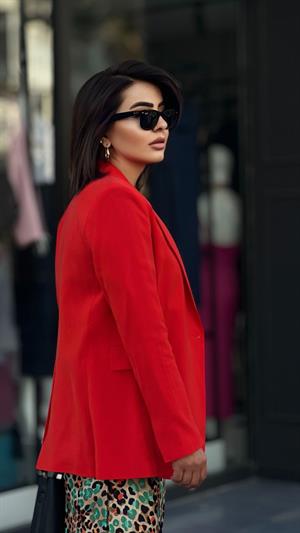 Nar Çiçeği Kol Yırtmaçlı Astarlı Tensel Doku Blazer Ceket