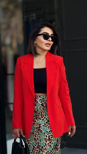 Nar Çiçeği Kol Yırtmaçlı Astarlı Tensel Doku Blazer Ceket
