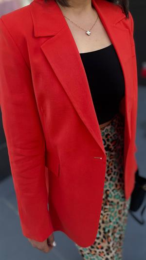 Nar Çiçeği Kol Yırtmaçlı Astarlı Tensel Doku Blazer Ceket