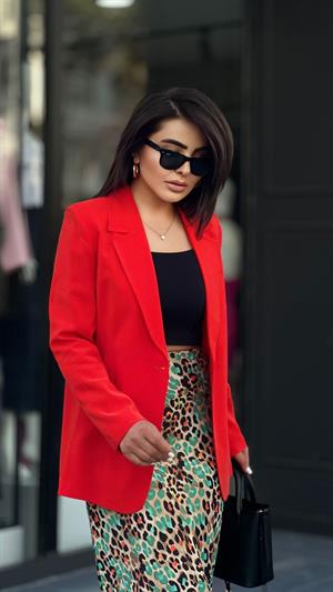 Nar Çiçeği Kol Yırtmaçlı Astarlı Tensel Doku Blazer Ceket