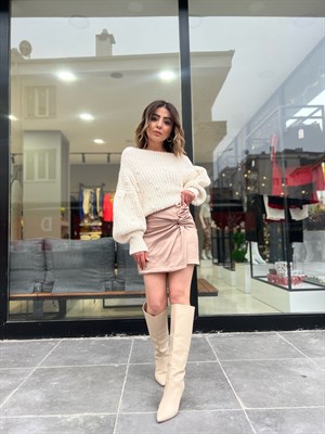 Nude Saten Drapeli Etek
