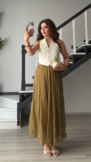 Olive Astarlı Kıraşlı Etek