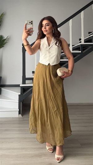 Olive Astarlı Kıraşlı Etek