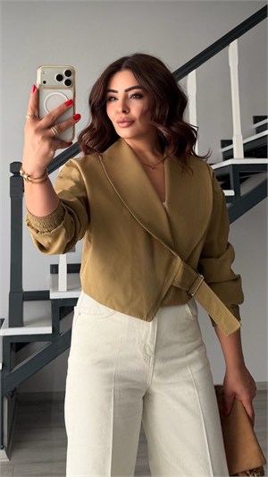 Olive Elastic Waist Belted Bomber Trench Coat