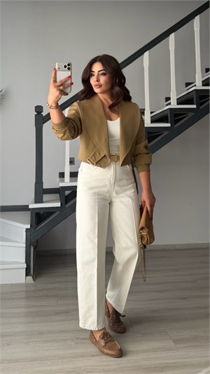 Olive Elastic Waist Belted Bomber Trench Coat