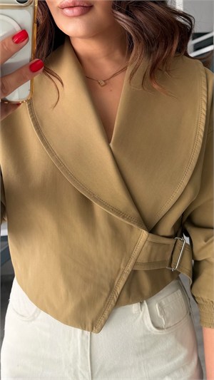 Olive Elastic Waist Belted Bomber Trench Coat