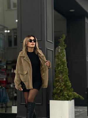 Olive Büyük Cepli Peluş Kürk