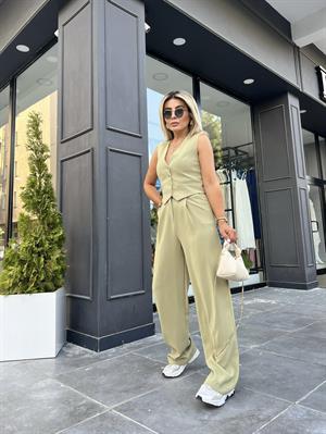 Olive Düğmeli Yelek