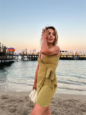 Olive Keten Kapaklı Elbise