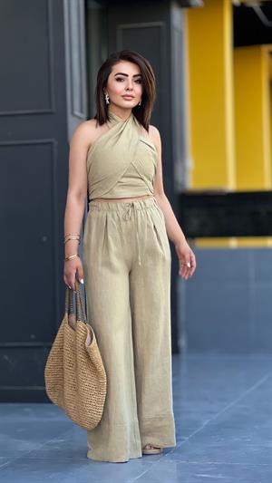 Olive Marka Model Keten Crop-Pantolon Takım