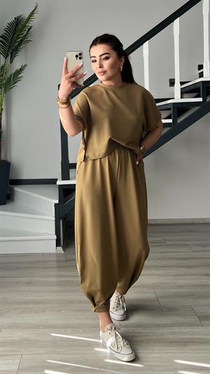 Olive Modal Kumaş Tişört-Pantolon Takım