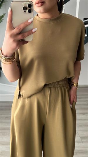 Olive Modal Kumaş Tişört-Pantolon Takım