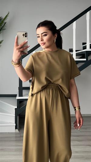 Olive Modal Kumaş Tişört-Pantolon Takım
