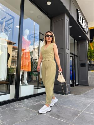 Olive Paça Düğmeli Pantolon
