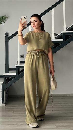 Olive Premium Tnsel Bluz-Pantolon Takım