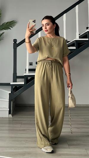 Olive Premium Tnsel Bluz-Pantolon Takım